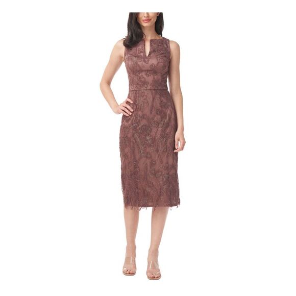 JS COLLECTION Dresses & Skirts - JS COLLECTION Womens Brown Sleeveless Split Below The Knee Sheath Dress 2